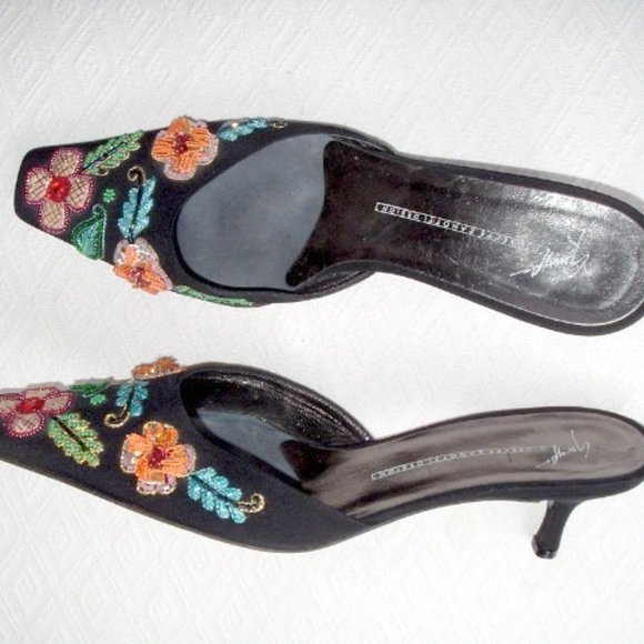 GIUSEPPE ZANOTTI VICINI BEADED FLORAL mules kitten heels slides 9.5 - Picture 12 of 13